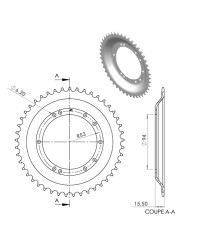 COURONNE CYCLO 20 ADAPT. 103 BTS TOLE  45DTS (D94) 10 TROUS