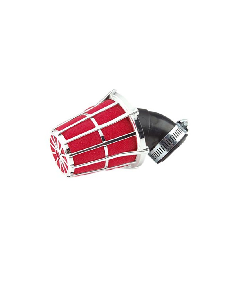 FILTRE A AIR TUN'R D28-35 HEXAGONAL COUDE ANGLE VARIABLE CHROME MOUSSE ROUGE