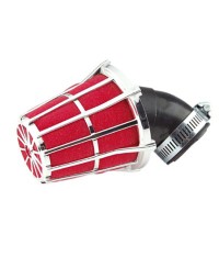 FILTRE A AIR TUN'R D28-35 HEXAGONAL COUDE ANGLE VARIABLE CHROME MOUSSE ROUGE