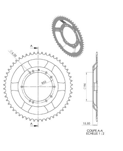 COURONNE CYCLO 20 ADAPT. 103 BTS TOLE  54DTS (D94) 10 TROUS
