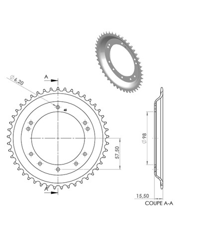 COURONNE CYCLO 21 ADAPT. 103 GRIMECA/BERNARDI 45DTS (D98) 10 TROUS