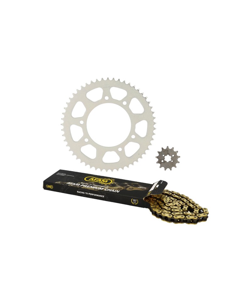 KIT CHAINE AFAM ADAPT. DERBI SENDA SM/R DRD PRO/RACING 420 13/53 (ORIGINE) D102 FIX 3X2