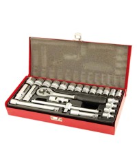 COFFRET DE DOUILLES CHROME/VANADIUM 3/8 6 PANS DE 6MM  A 22 MM (24 PIECES)