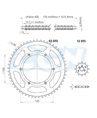KIT CHAINE TEKNIX ADAPT. SENDA SM DRD/RACING/EVO/GPR NUDE/RACING/RS4 420 12X53 D108 6T