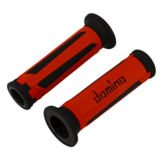 REVETEMENT/POIGNEE DOMINO A350 TURISMO ROUGE/NOIR (PR) DEBOUCHE POUR EMBOUT GUIDON