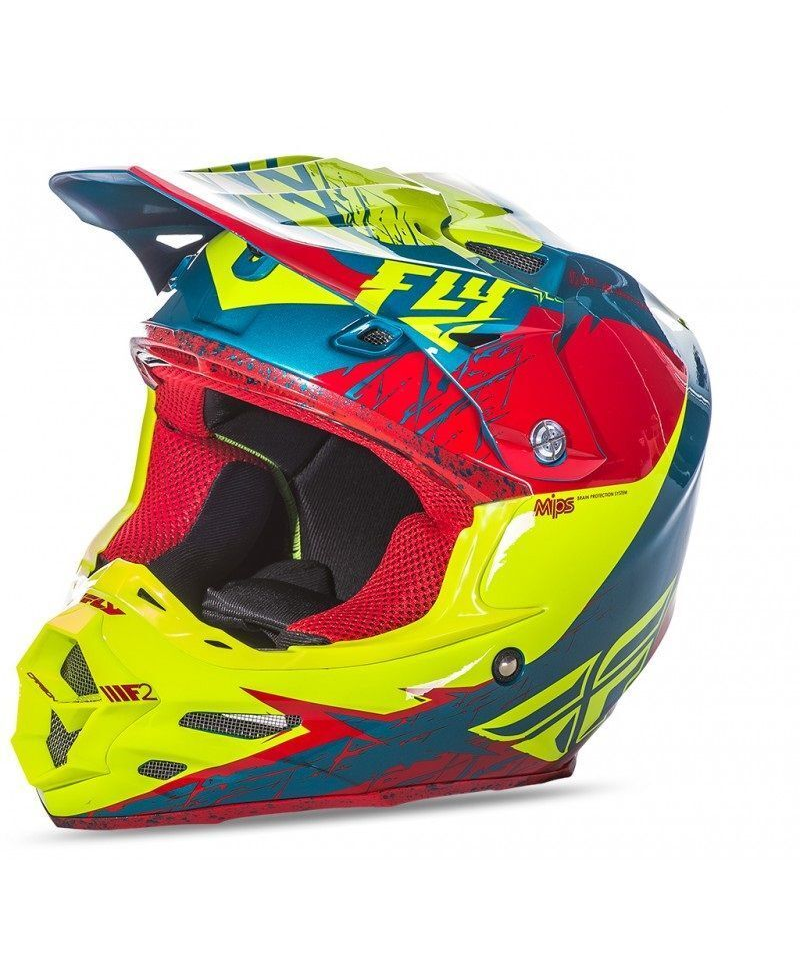 Casque FLY RACING F2 Carbon Mips Retrospec 2017 Rouge/Hi-Vizion S