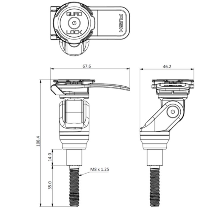 Support moto a tige filetee QUAD LOCK