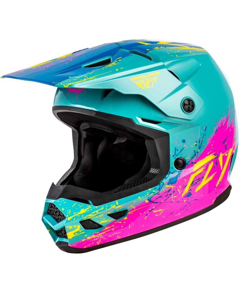 Casque enfant FLY RACING Kinetic Drip - turquoise/rose/jaune