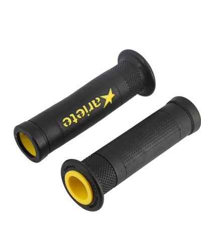 REVETEMENT/POIGNEE ARIETE ARIRAM NOIR/JAUNE (PR)  - 120MM - DEBOUCHE POUR EMBOUT DE GUIDON