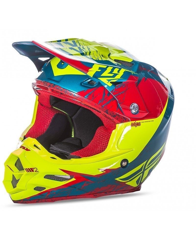Casque FLY RACING F2 Carbon Mips Retrospec 2017 Rouge/Hi-Vizion S