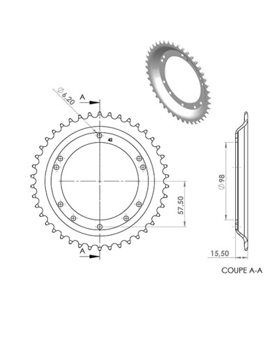COURONNE CYCLO 21 ADAPT. 103 GRIMECA/BERNARDI 42DTS (D98) 10 TROUS