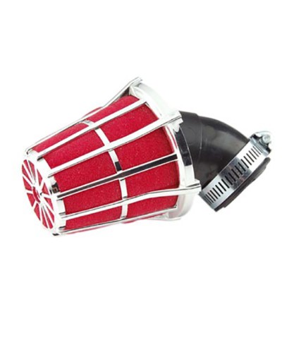 FILTRE A AIR TUN'R D28-35 HEXAGONAL COUDE ANGLE VARIABLE CHROME MOUSSE ROUGE