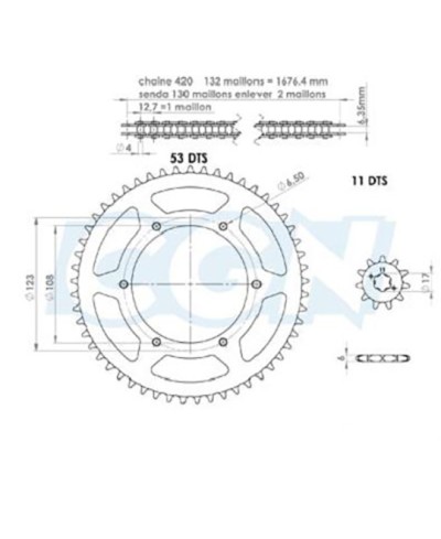 KIT CHAINE AFAM ADAPT. DERBI SENDA SM DRD/RACING/EVO/GPR NUDE/RACING/RS4 420 11X53 D108 6T