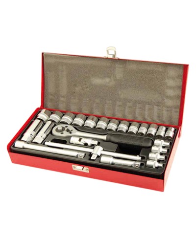 COFFRET DE DOUILLES CHROME/VANADIUM 3/8 6 PANS DE 6MM  A 22 MM (24 PIECES)