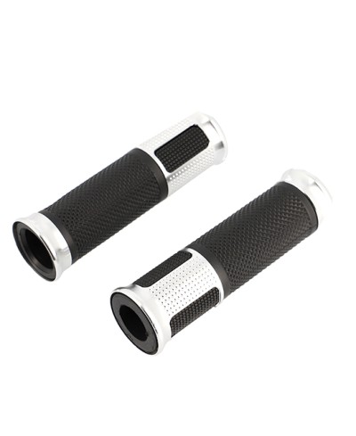 REVETEMENT/POIGNEE BLACKWAY HANZO NOIR/ARGENT (PR)  - DEBOUCHE POUR EMBOUT DE GUIDON