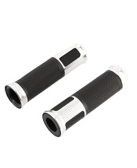 REVETEMENT/POIGNEE BLACKWAY HANZO NOIR/ARGENT (PR)  - DEBOUCHE POUR EMBOUT DE GUIDON