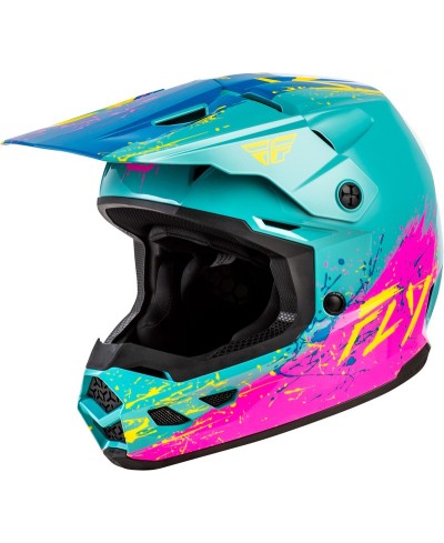 Casque enfant FLY RACING Kinetic Drip - turquoise/rose/jaune