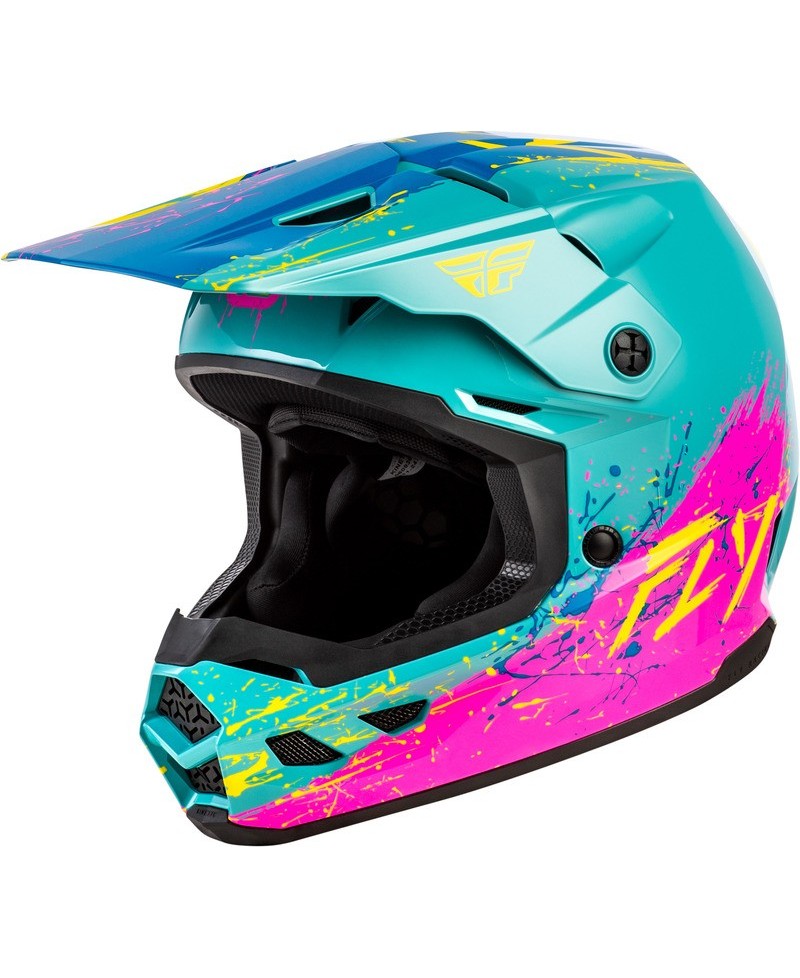 Casque enfant FLY RACING Kinetic Drip - turquoise/rose/jaune