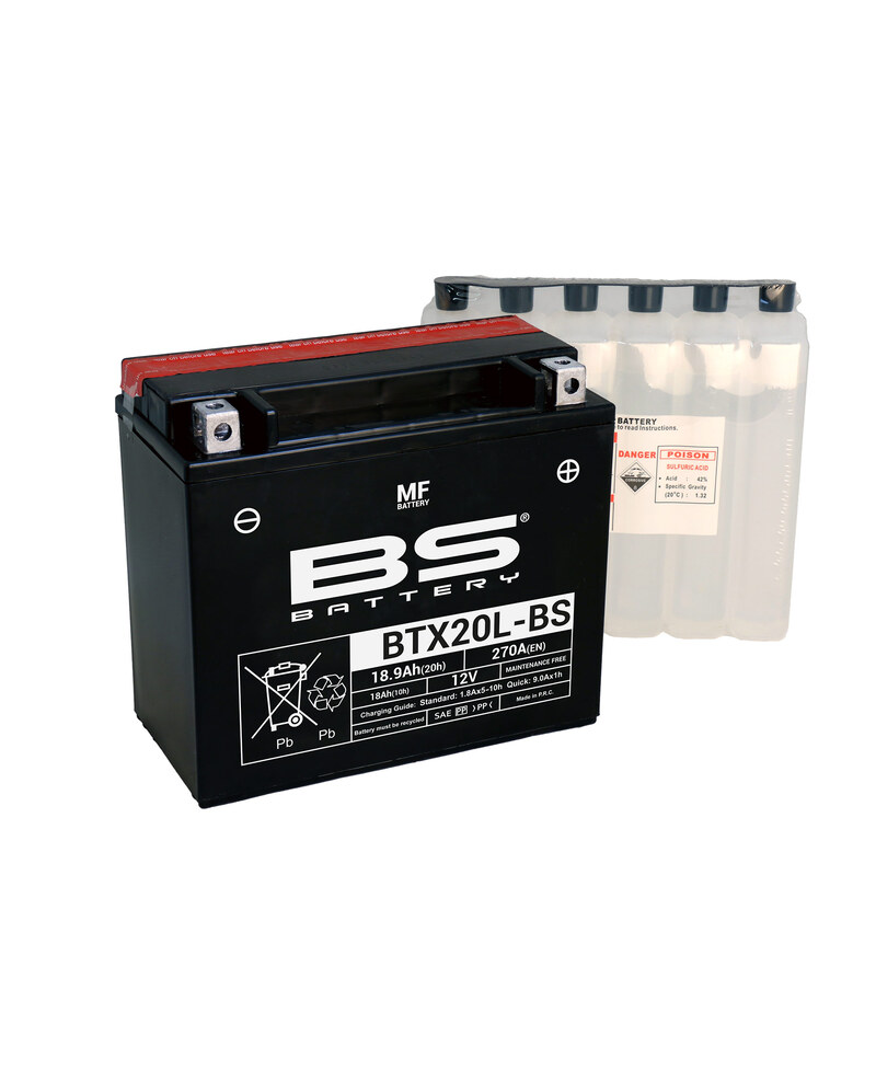 Batterie BS BATTERY sans entretien avec pack acide - BTX20L-BS