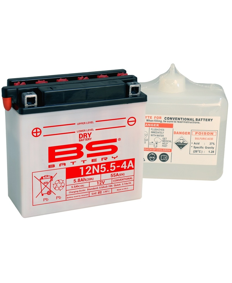 Batterie BS BATTERY conventionnelle avec pack acide - 12N5.5-4A