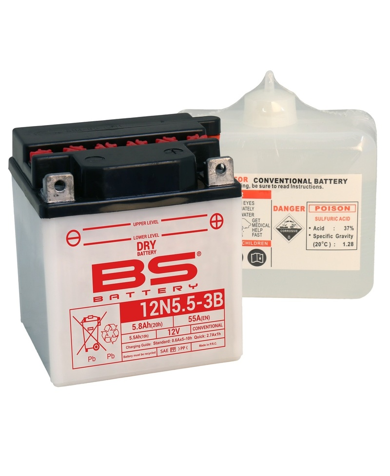 Batterie BS BATTERY conventionnelle avec pack acide - 12N5.5A-3B