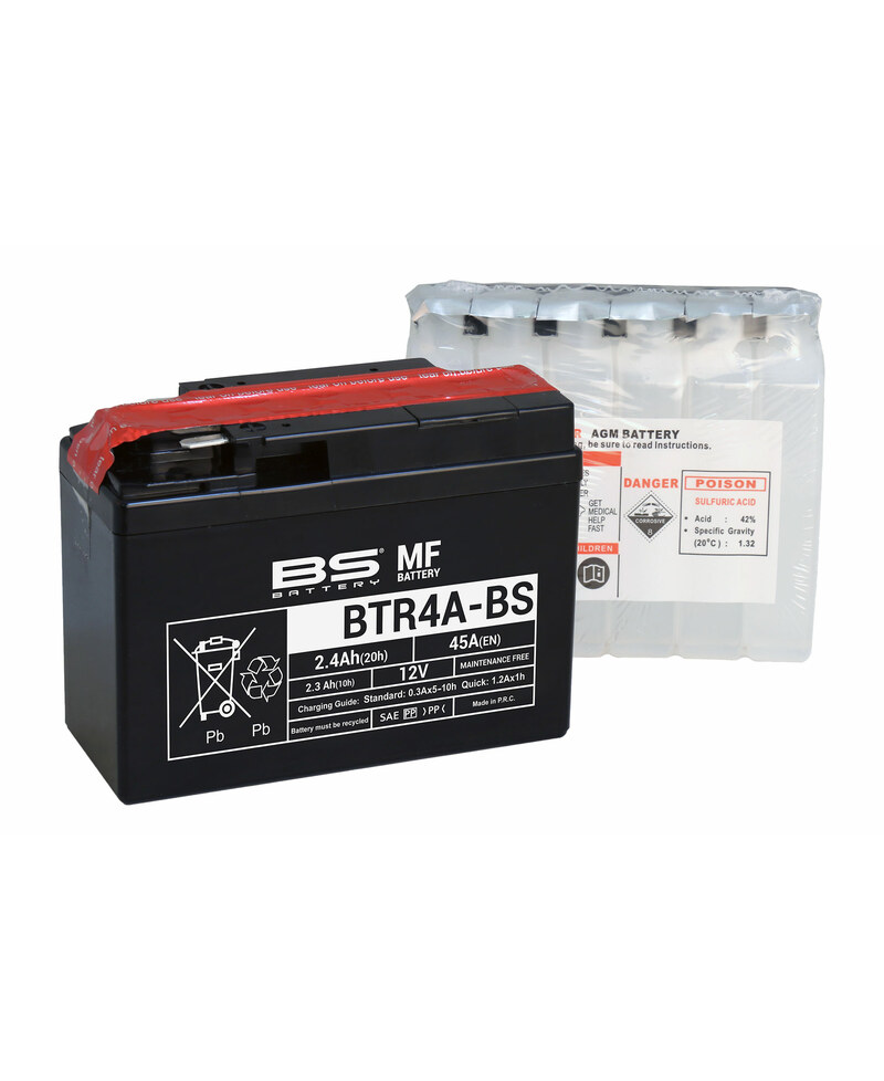 Batterie BS BATTERY sans entretien avec pack acide - BTR4A-BS