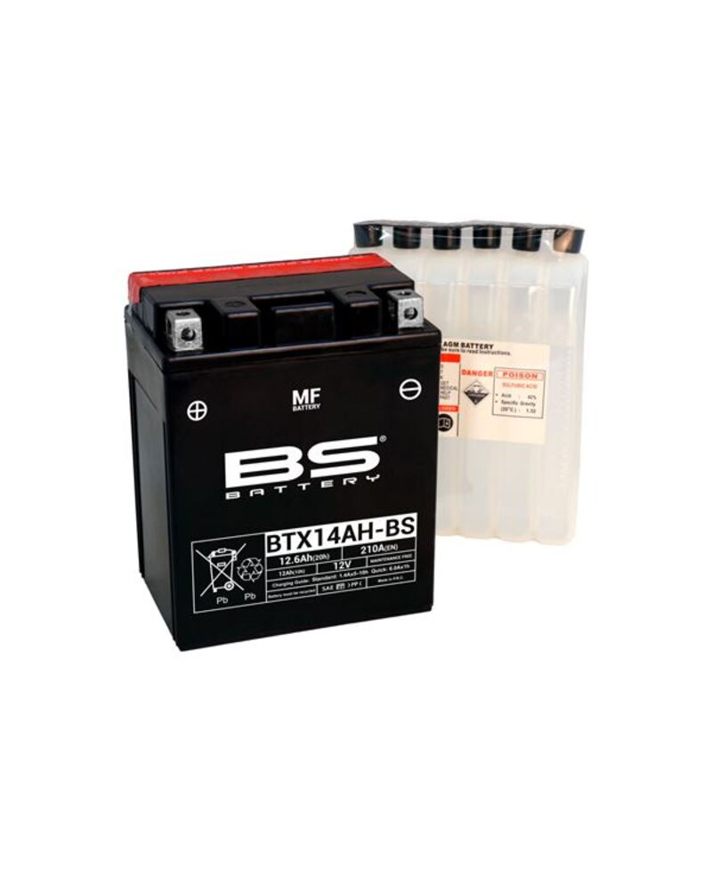 Batterie BS BATTERY sans entretien avec pack acide - BTX14AH-BS