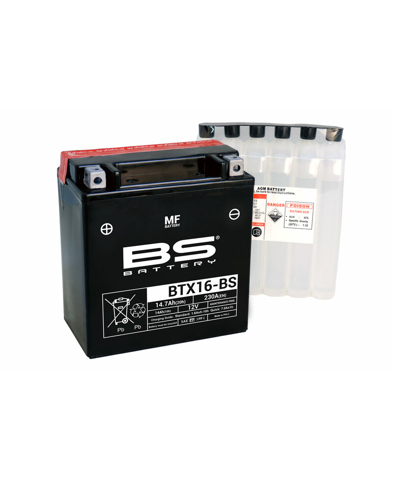 Batterie BS BATTERY sans entretien avec pack acide - BTX16-BS