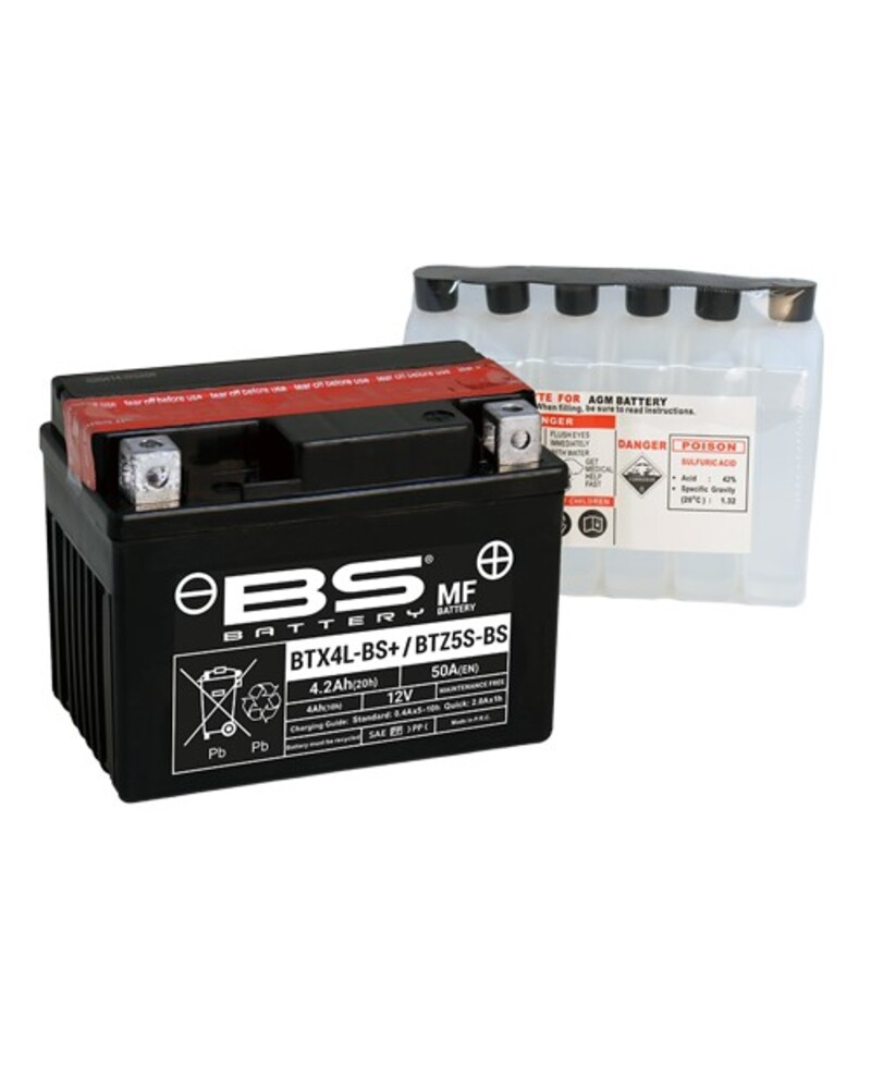 Batterie BS BATTERY sans entretien avec pack acide - BTX4L-BS+ / BTZ5S-BS
