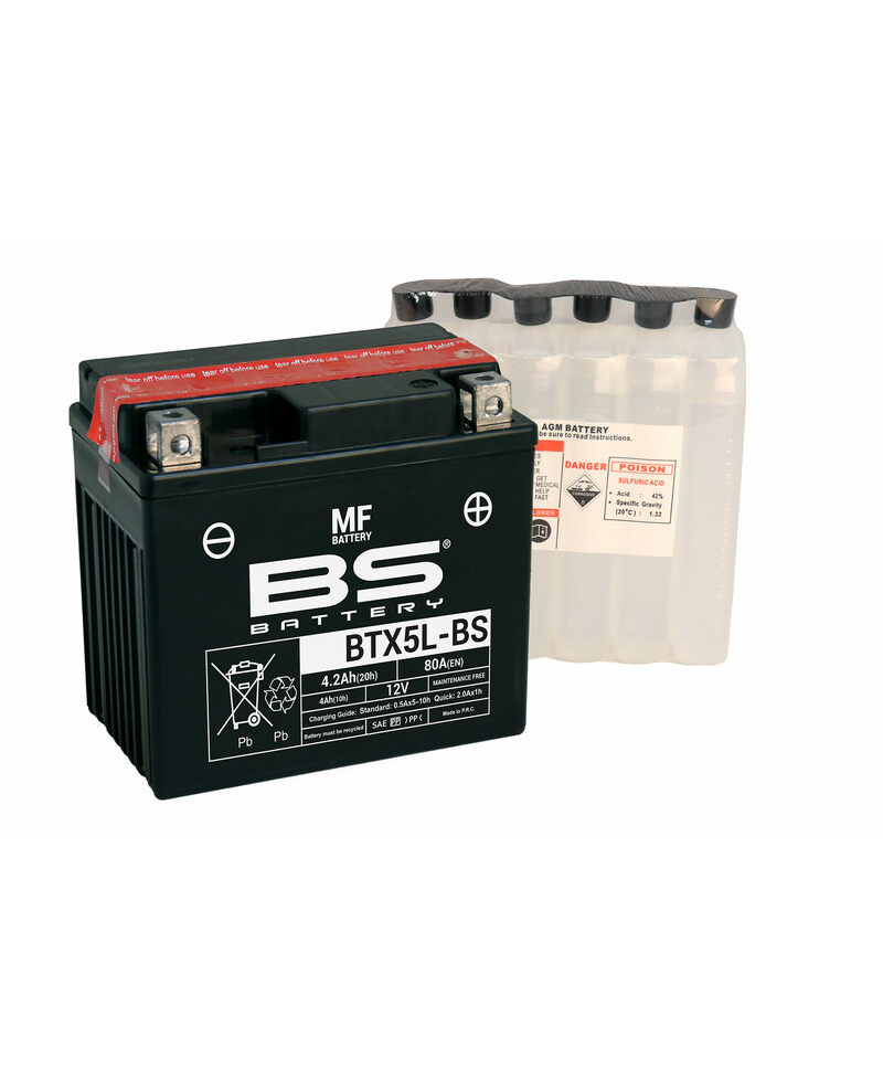 Batterie BS BATTERY sans entretien avec pack acide - BTX5L-BS