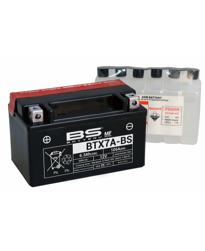 Batterie BS BATTERY sans entretien avec pack acide - BTX7A-BS