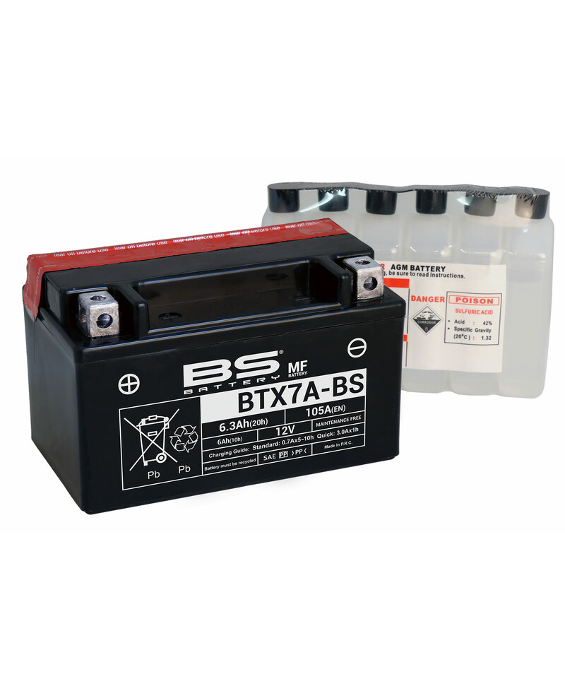 Batterie BS BATTERY sans entretien avec pack acide - BTX7A-BS