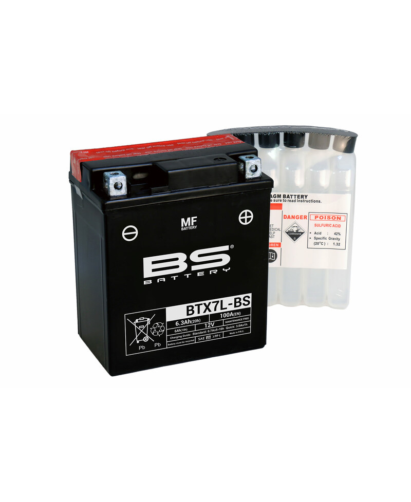 Batterie BS BATTERY sans entretien avec pack acide - BTX7L-BS