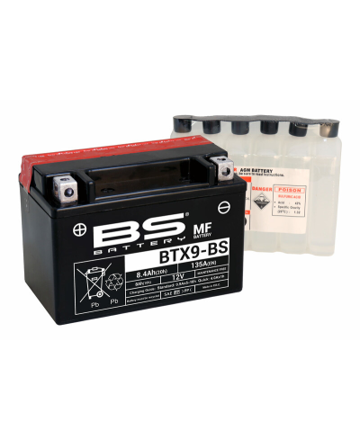 Batterie BS BATTERY sans entretien avec pack acide - BTX9-BS