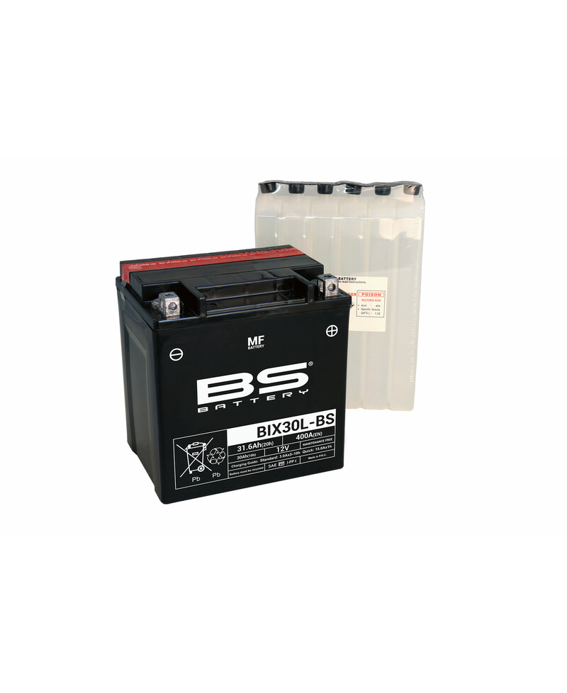 Batterie BS BATTERY sans entretien livrée avec pack acide - BIX30L-BS