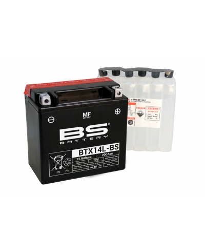 Batterie BS BATTERY sans entretien livrée avec pack acide - BTX14L-BS