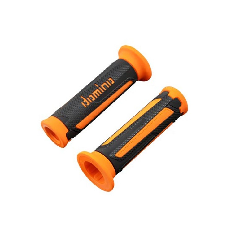 REVETEMENT/POIGNEE DOMINO A350 TURISMO NOIR/ORANGE (PR) DEBOUCHE POUR EMBOUT GUIDON