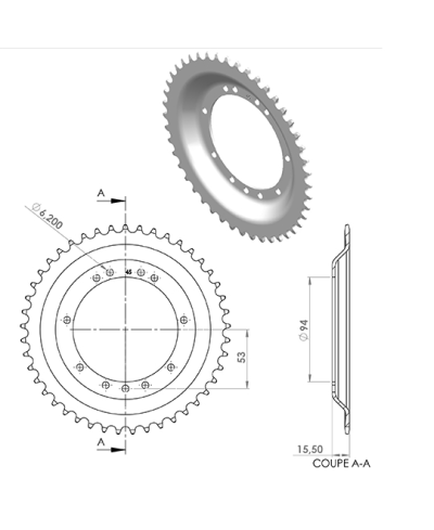 COURONNE CYCLO 22 ADAPT. 103 RAYONS 45DTS (D94) 11 TROUS