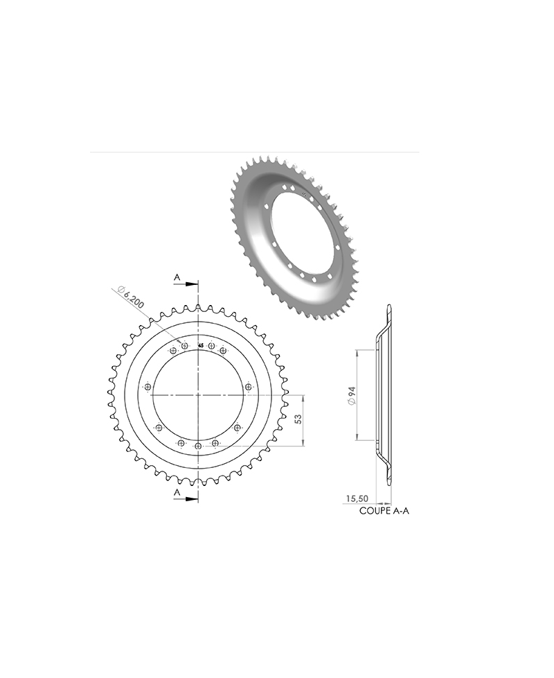 COURONNE CYCLO 22 ADAPT. 103 RAYONS 45DTS (D94) 11 TROUS