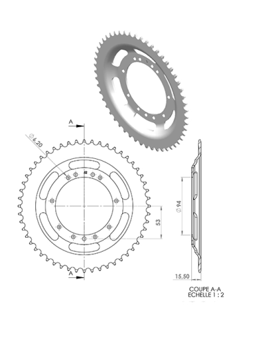 COURONNE CYCLO 22 ADAPT. 103 RAYONS 52DTS (D94) 11 TROUS