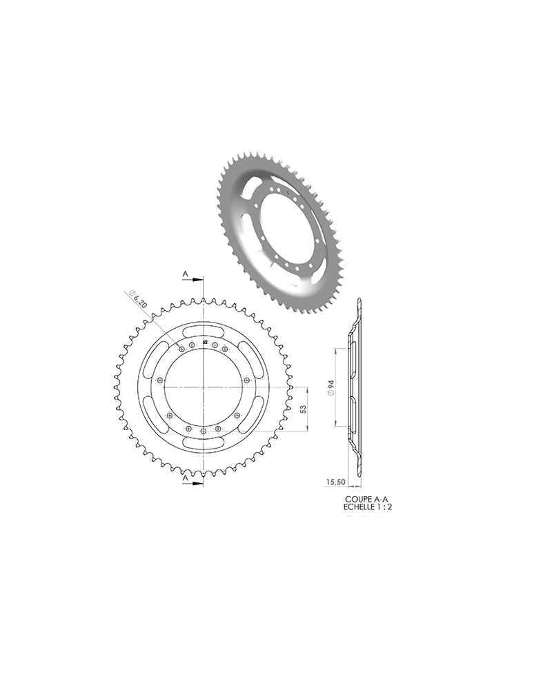 COURONNE CYCLO 22 ADAPT. 103 RAYONS 52DTS (D94) 11 TROUS