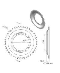 COURONNE CYCLO 20 ADAPT. 103 BTS TOLE  45DTS (D94) 10 TROUS