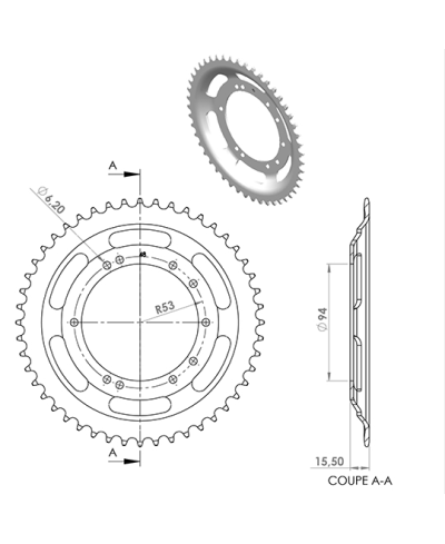 COURONNE CYCLO 20 ADAPT. 103 BTS TOLE  48DTS (D94) 10 TROUS