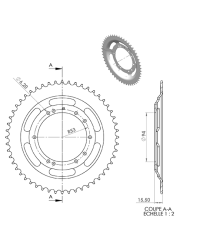 COURONNE CYCLO 20 ADAPT. 103 BTS TOLE  52DTS (D94) 10 TROUS