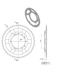 COURONNE CYCLO 20 ADAPT. 103 BTS TOLE  54DTS (D94) 10 TROUS
