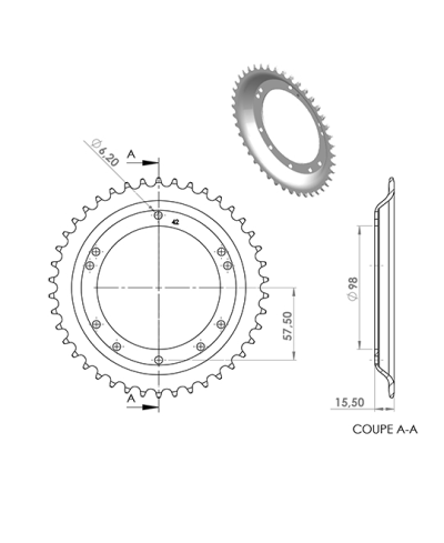 COURONNE CYCLO 21 ADAPT. 103 GRIMECA/BERNARDI 42DTS (D98) 10 TROUS