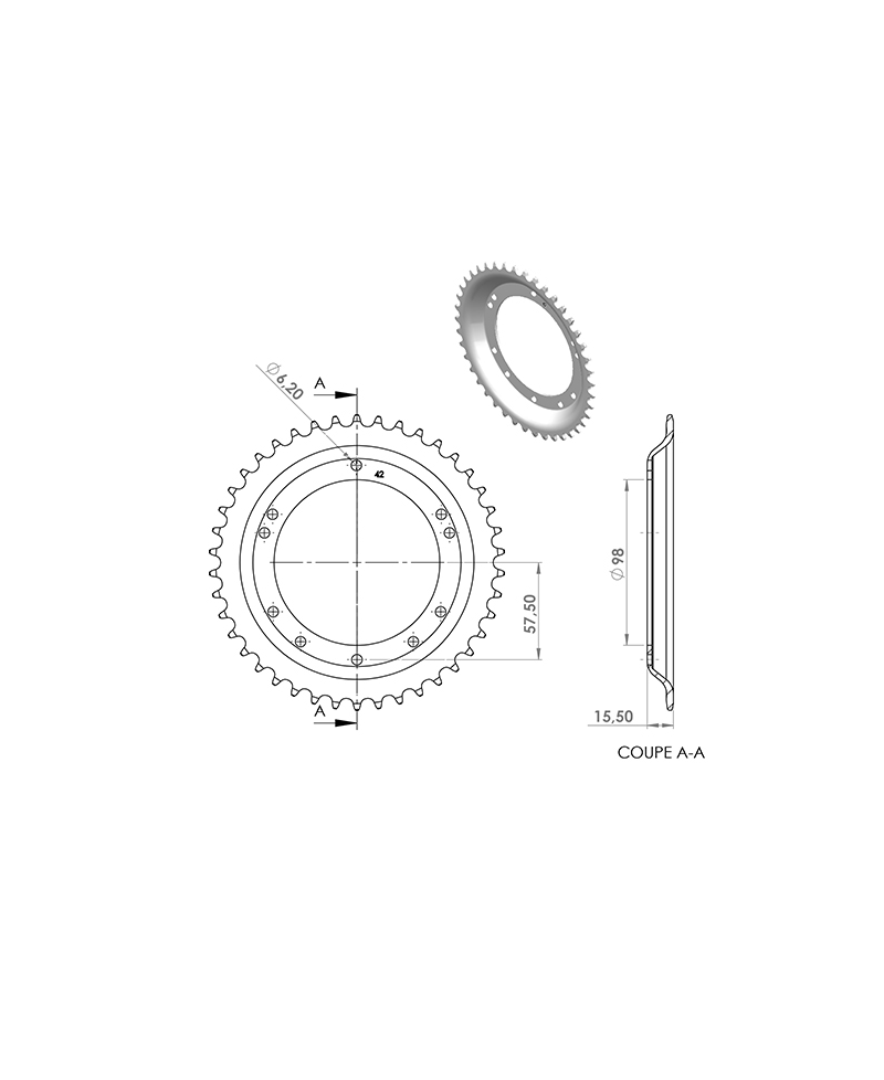 COURONNE CYCLO 21 ADAPT. 103 GRIMECA/BERNARDI 42DTS (D98) 10 TROUS