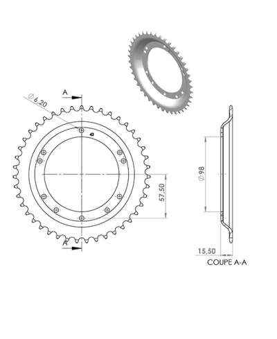 COURONNE CYCLO 21 ADAPT. 103 GRIMECA/BERNARDI 43DTS (D98) 10 TROUS