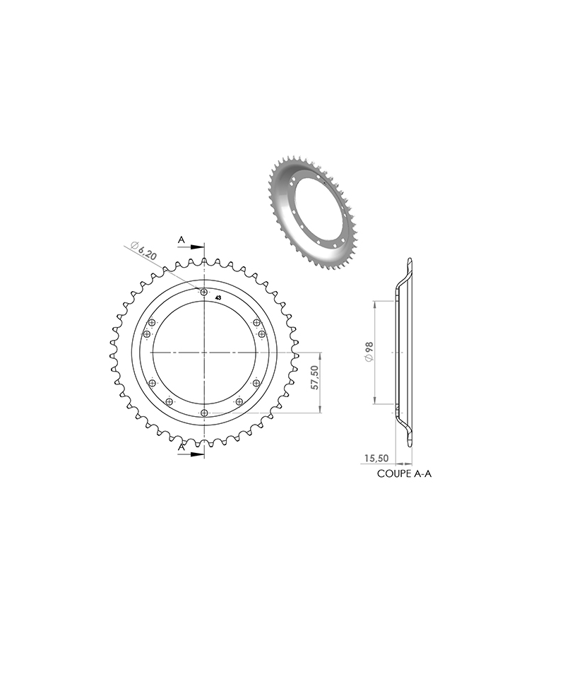 COURONNE CYCLO 21 ADAPT. 103 GRIMECA/BERNARDI 43DTS (D98) 10 TROUS