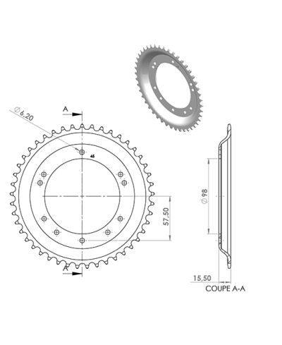 COURONNE CYCLO 21 ADAPT. 103 GRIMECA/BERNARDI 45DTS (D98) 10 TROUS